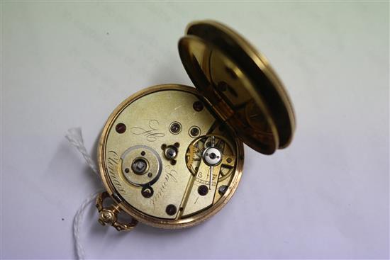 A 14ct gold fob watch in fitted box.